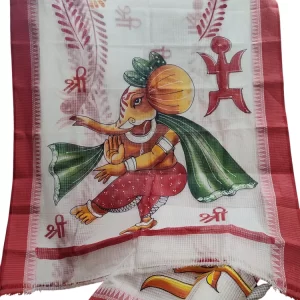 Hand Painted Red Silk Saree