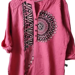 Pink Hand Painted Ladies Cotton Kurtis
