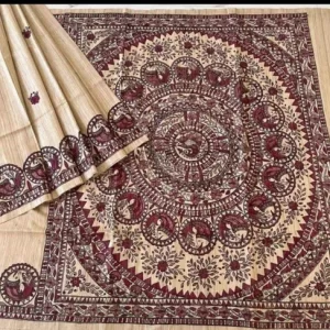 Hand Painted Brown Cotton Silk Saree