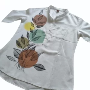 White Hand Painted Polycotton Ladies Kurtis