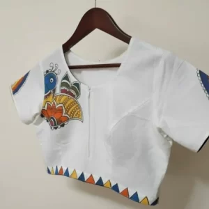 Casual Wear Half Sleeve Hand Painted Cotton Blouse