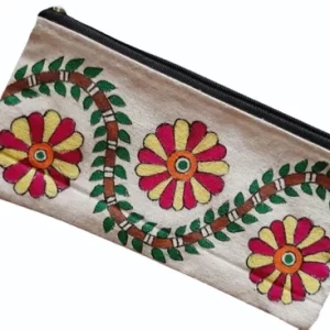 White Hand Painted Cotton Pouch Bags