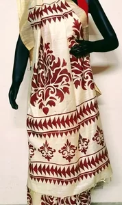 Hand Painted Off White Silk Saree