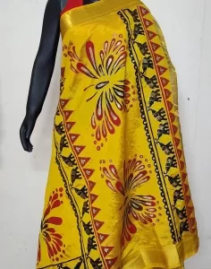 Hand Painted Yellow Silk Saree
